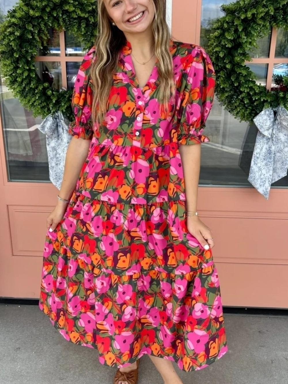 Michelle McDowell "Christina Make Me Blush" Floral Tiered Maxi Dress